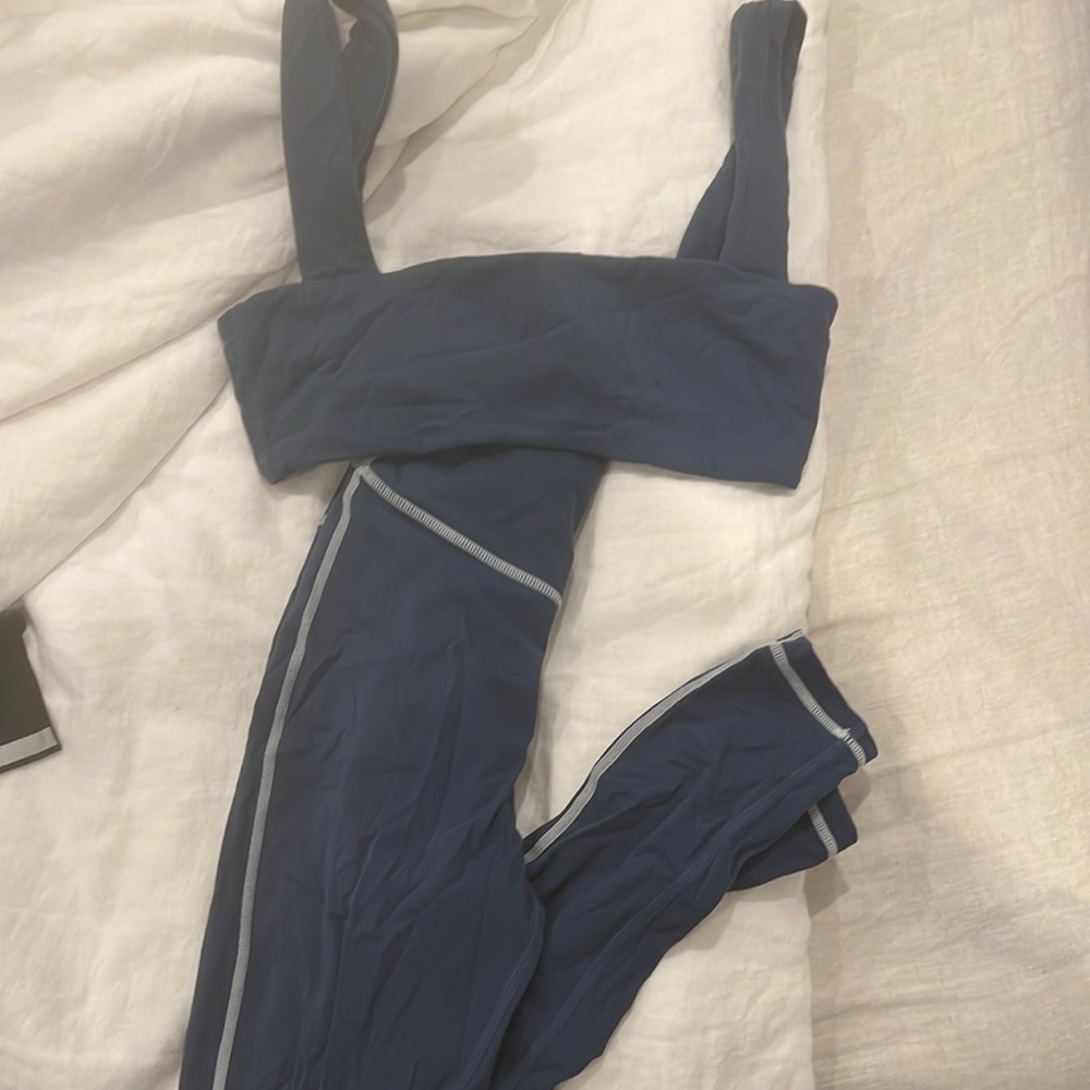 We wore what blue corset activewear set S